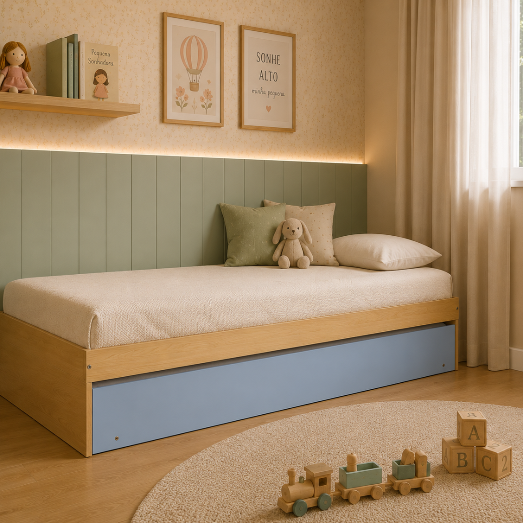 Bicama Infantil Solteiro MDF com Cama Auxiliar Laqueada | Linha Play
