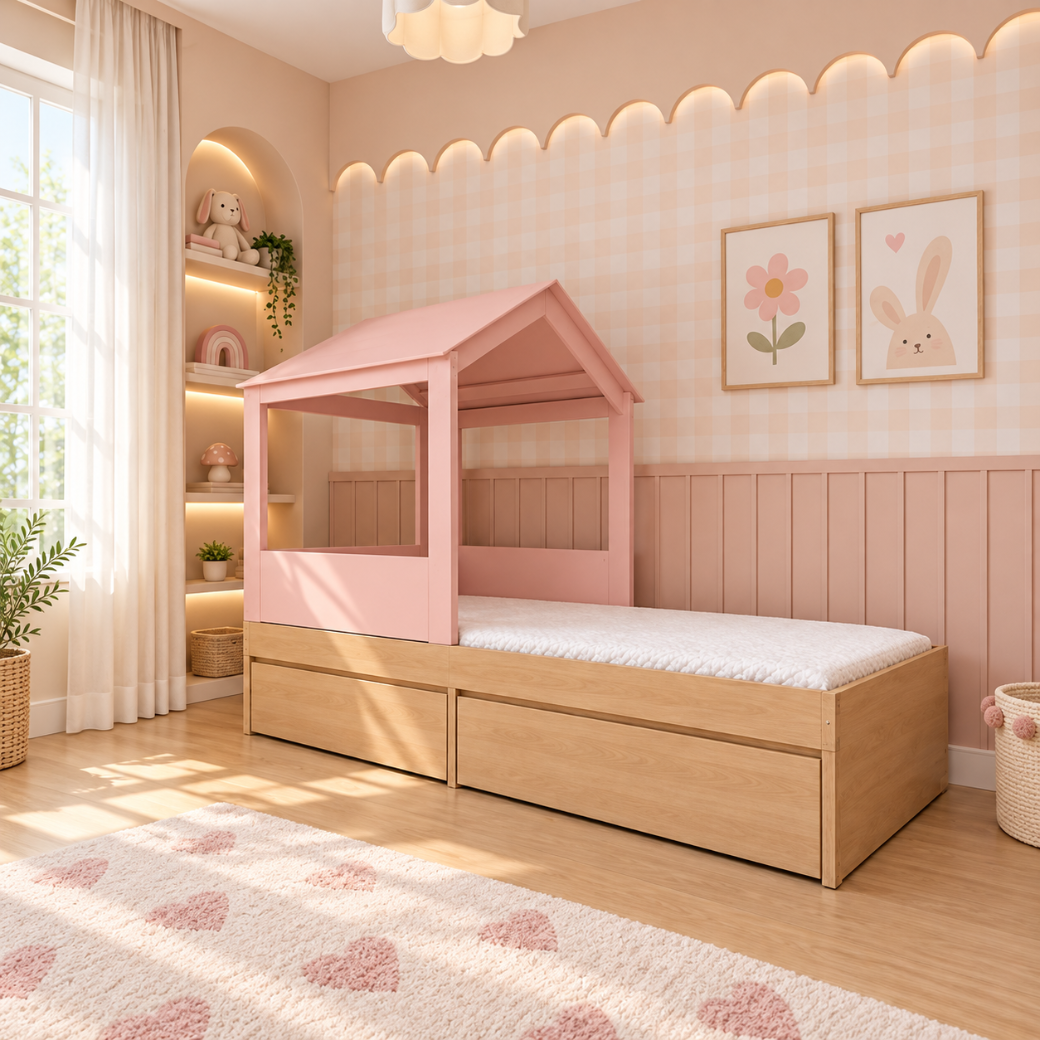 Cama Infantil com Gavetas e Casinha Opcional