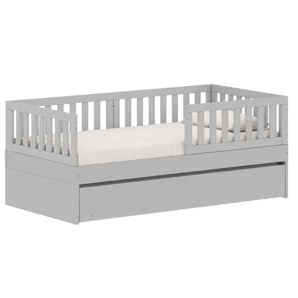 Bicama Infantil linha Play, Quater Móveis, com Grade de Proteção e Cama Auxiliar na cor cinza.