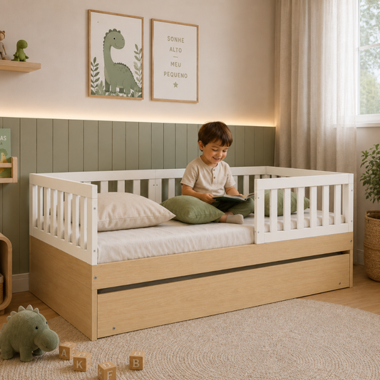 Cama com Auxiliar e Proteção Lateral modelo Cama Evolutiva Linha Arcos