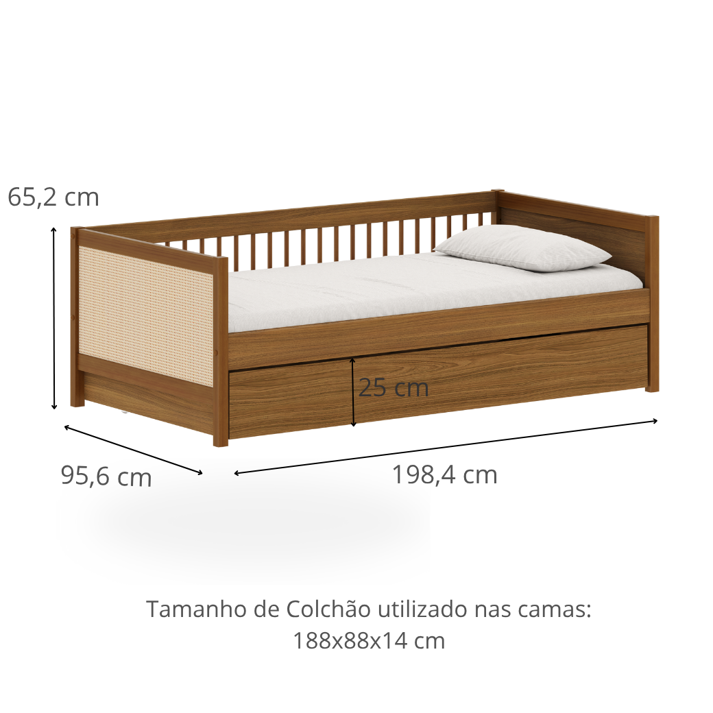 Cama Paglia Nogueira com Palhinha Natural e Cama Auxiliar