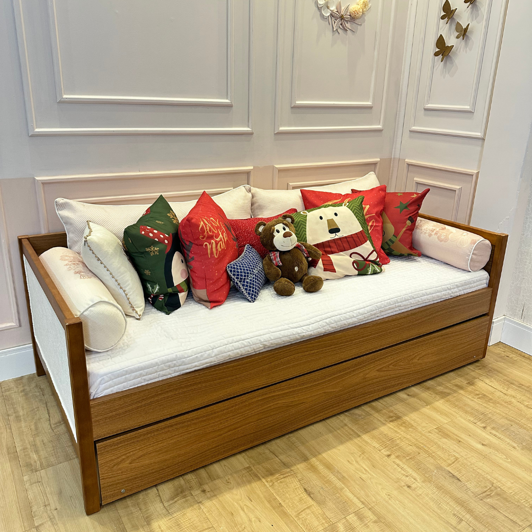 Cama com Auxiliar em Mdf e Tecido Bouclé Linha Soley