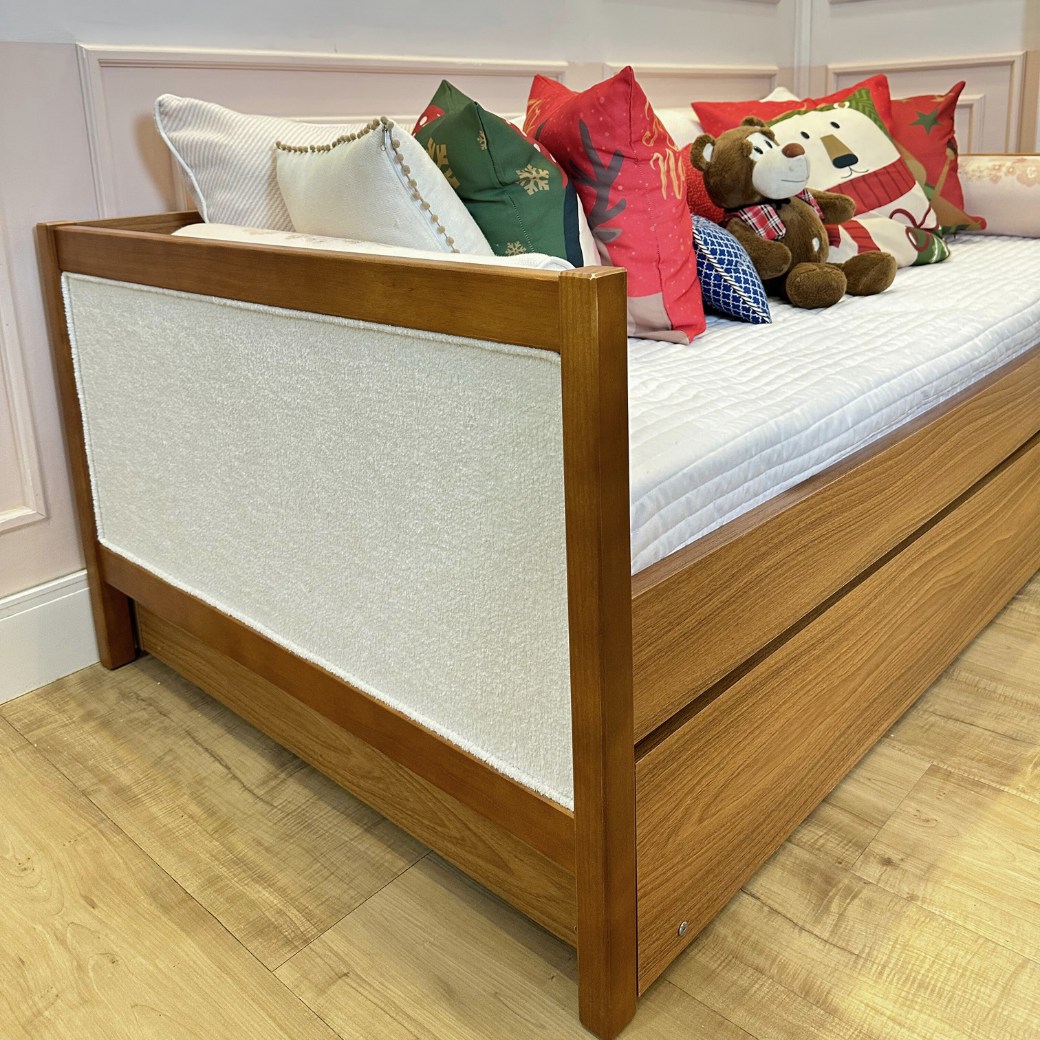 Cama com Auxiliar em Mdf e Tecido Bouclé Linha Soley