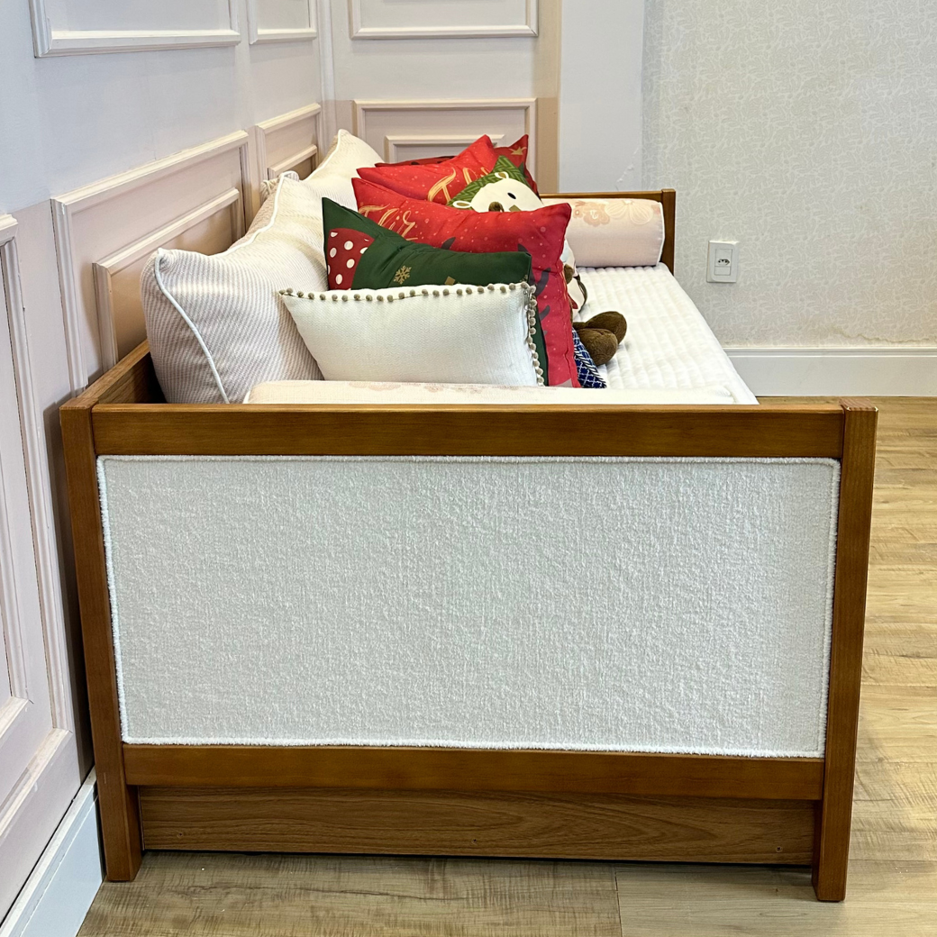 Cama com Auxiliar em Mdf e Tecido Bouclé Linha Soley