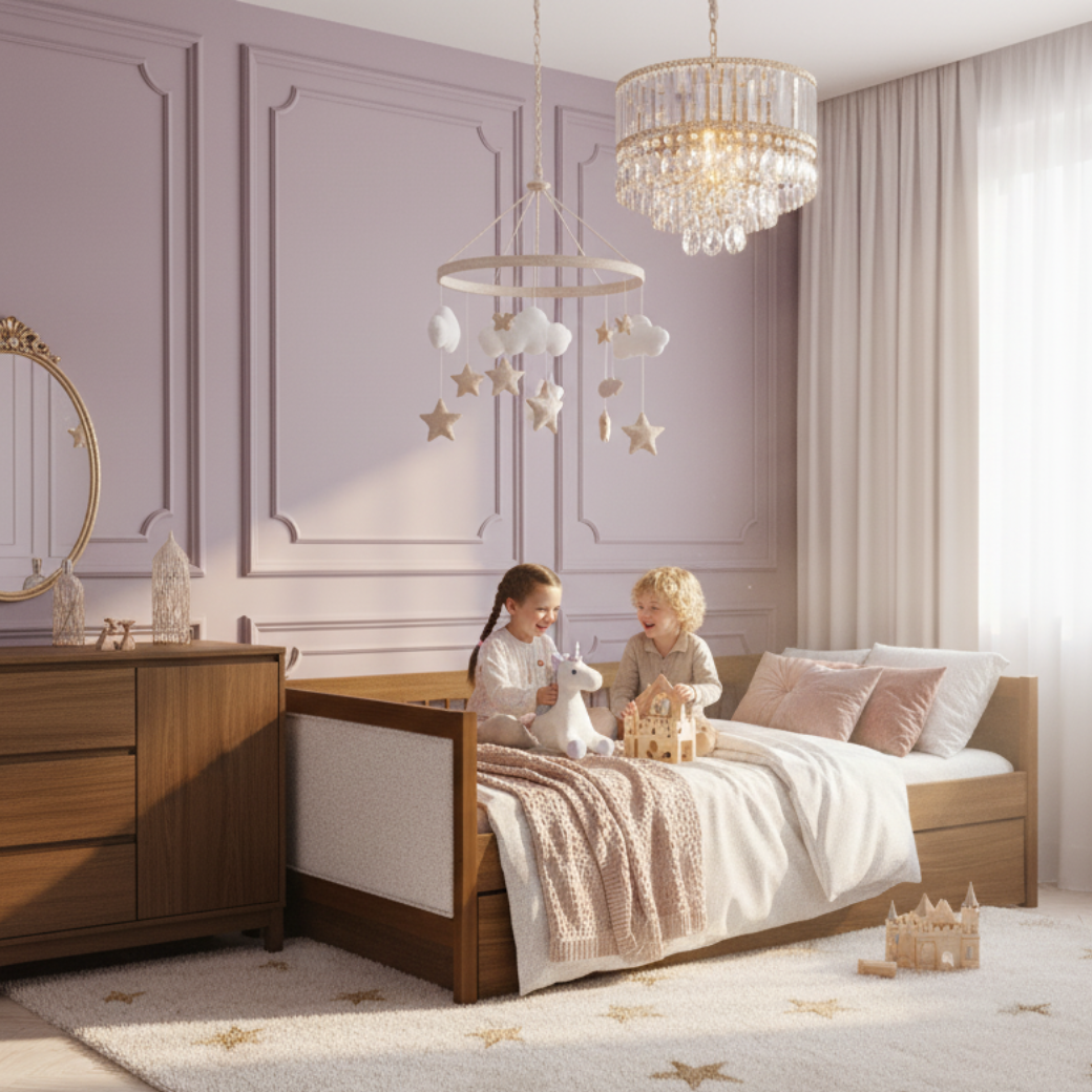 Cama com Auxiliar em Mdf e Tecido Bouclé Linha Soley