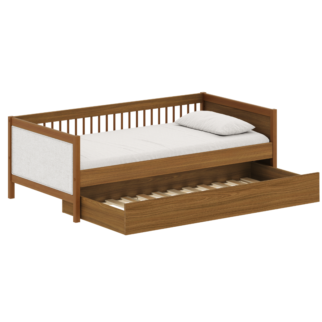 Cama com Auxiliar em Mdf e Tecido Bouclé Linha Soley