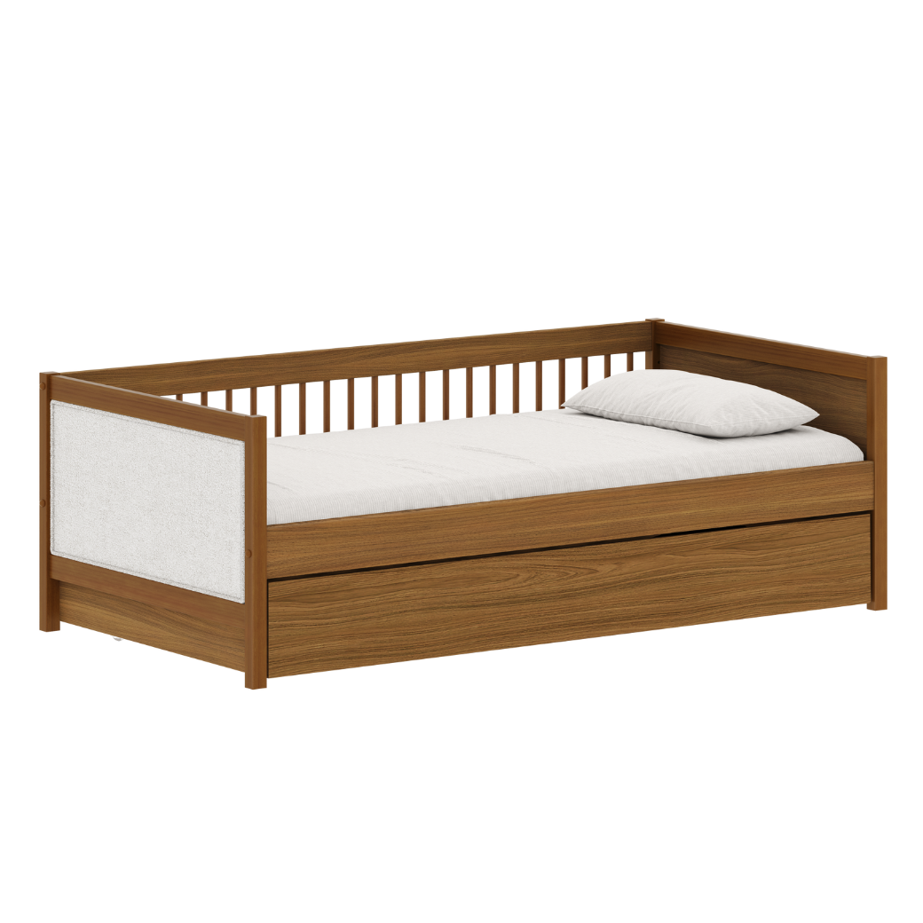 Cama com Auxiliar em Mdf e Tecido Bouclé Linha Soley