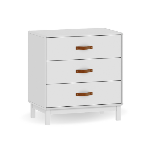 Cômoda MDF 3 Gavetas Branco Fosco com Puxadores em Couro Linha Kurve