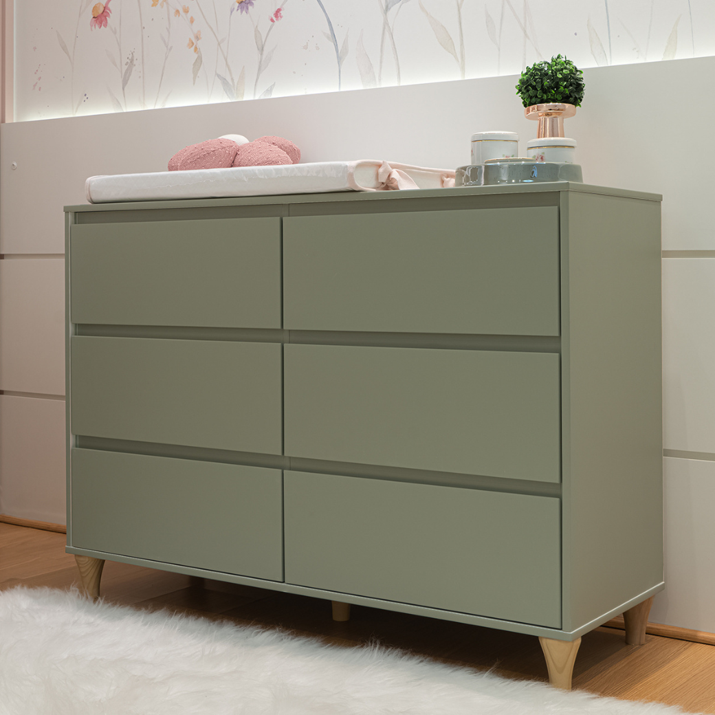 Berço Americano 2 em 1 e Cômoda 6 gavetas | Verde Jade