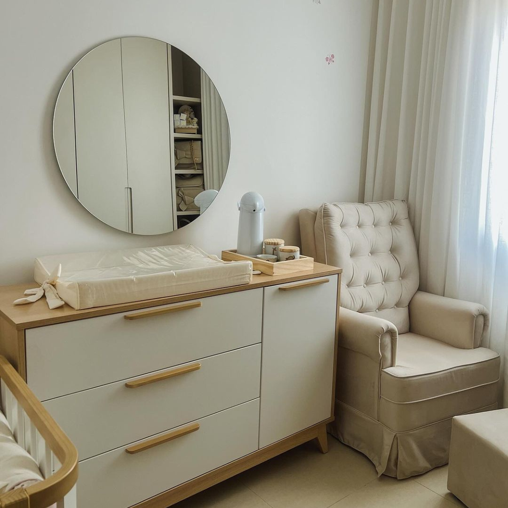 Berço Americano + Cômoda com porta + Guarda-Roupa Infantil Petit Branco com Carvalho