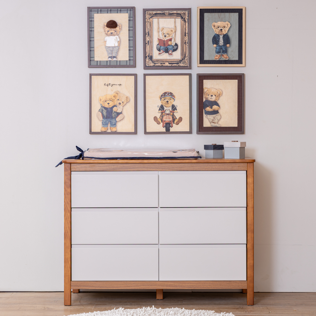 Conjunto Berço e Cômoda Areia com Nogueira | Linha Softy