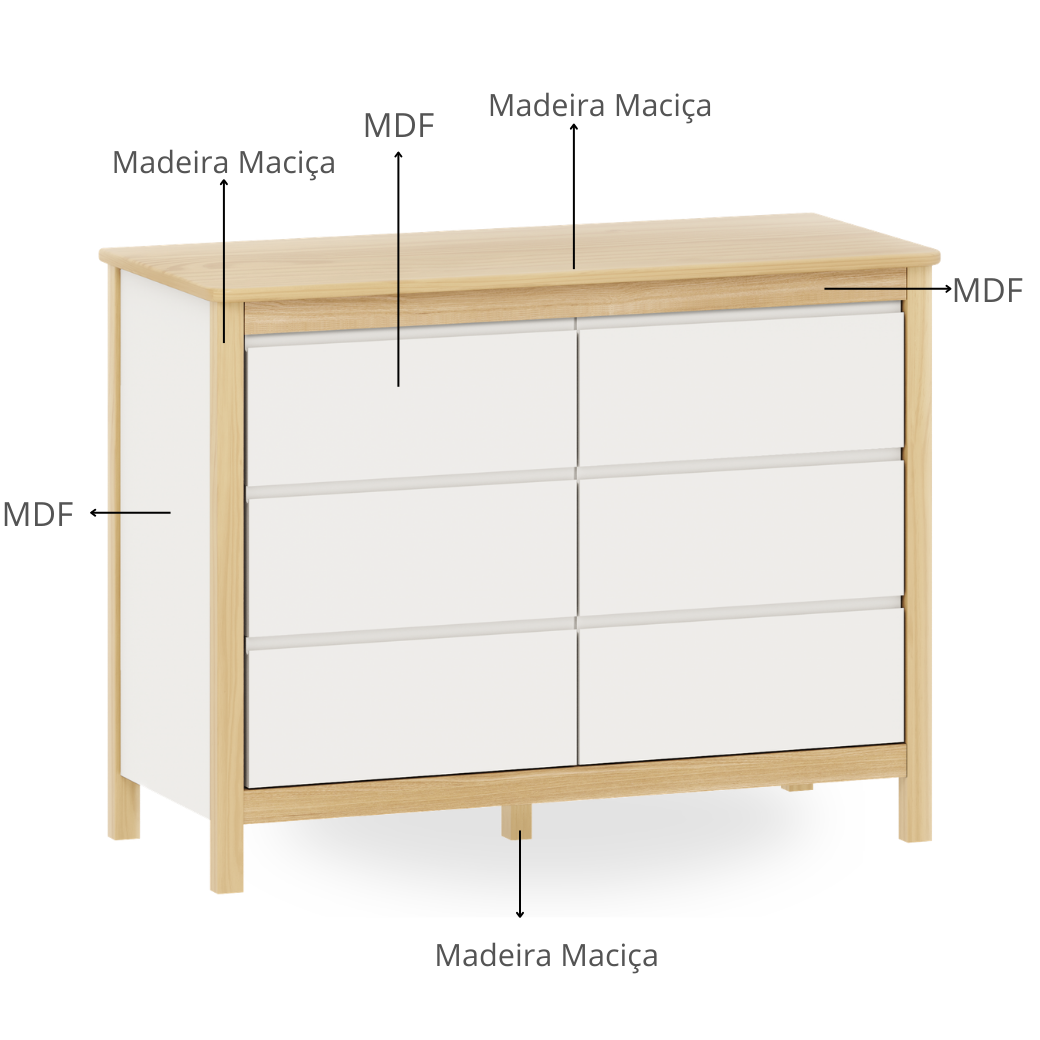 Conjunto Berço vira Cama e Cômoda Madeira Maciça 6 gavetas