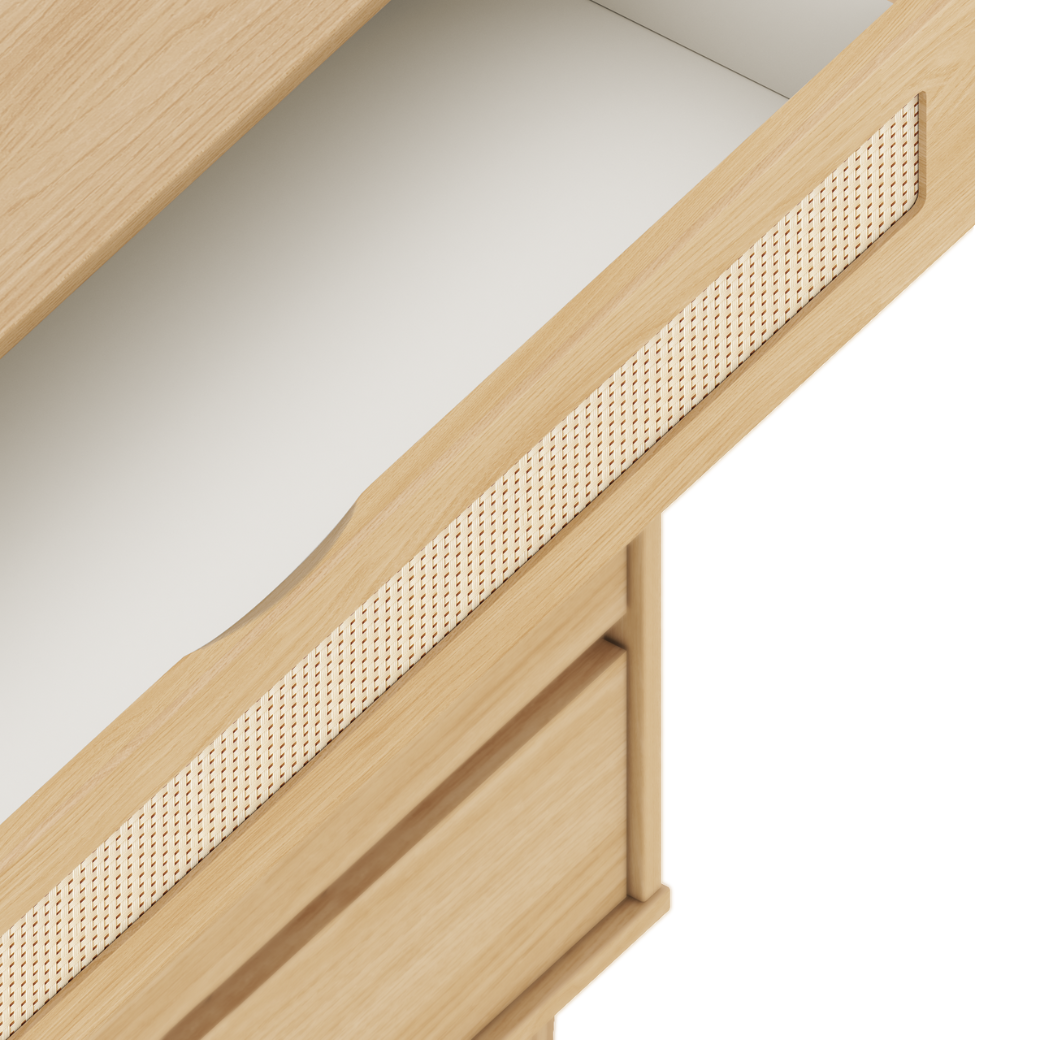Conjunto Linha Paglia – Berço 2 em 1 em Madeira Pinus, Cômoda MDF com Palhinha e Guarda-Roupa 3 Portas