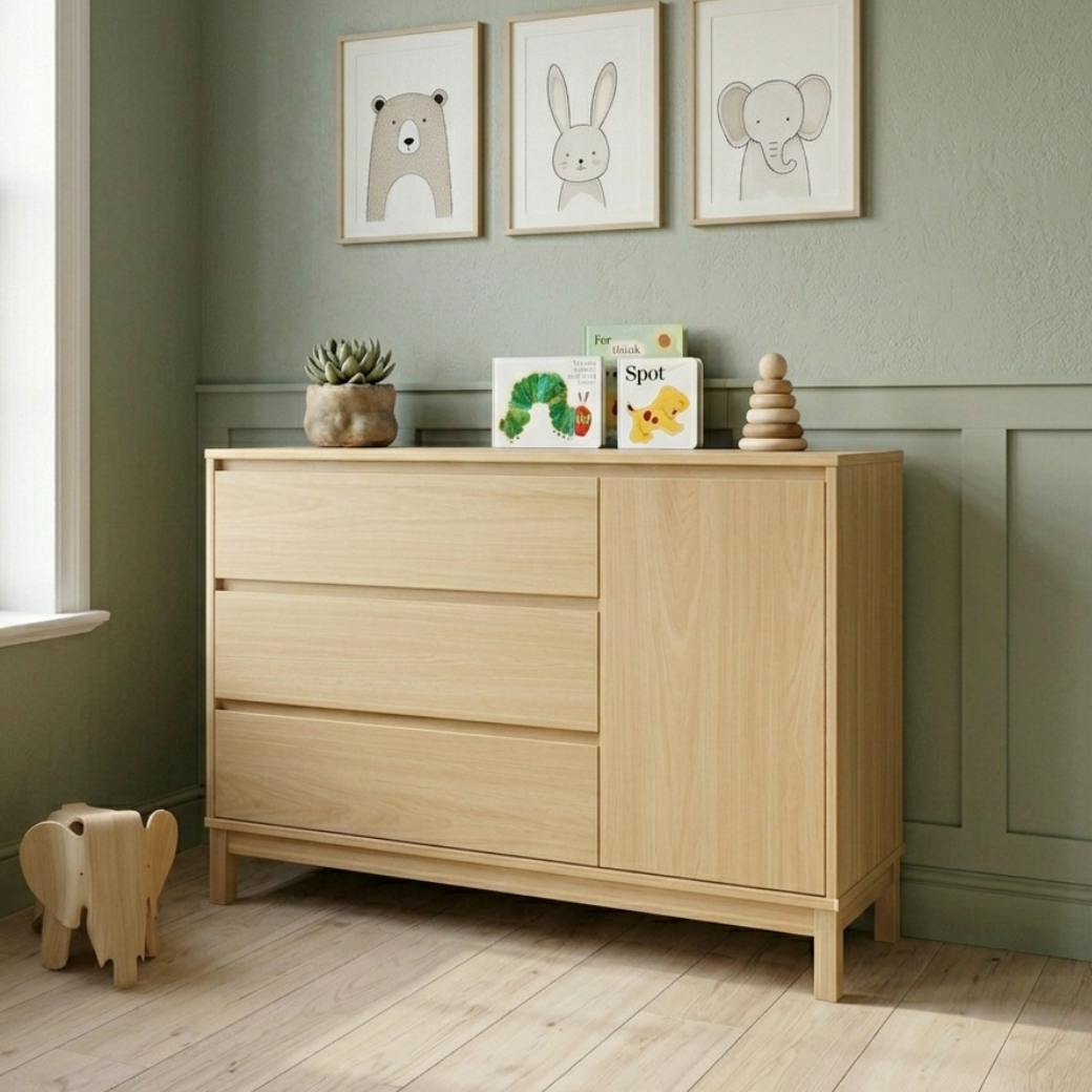 Cômoda Soley no acabamento Carvalho Malva.