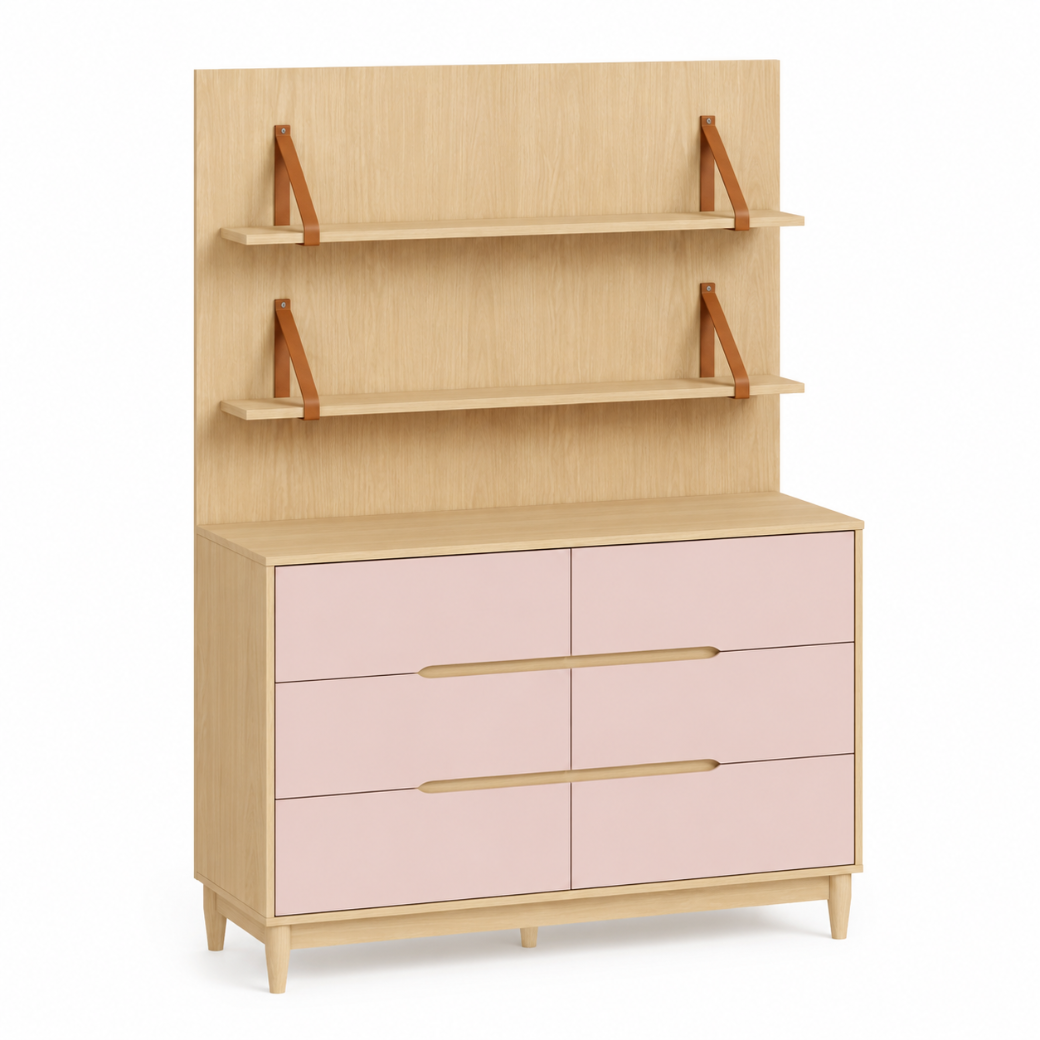 Conjunto painel e cômoda, design ideal para quartos, estrutura ampla para melhor organização. 