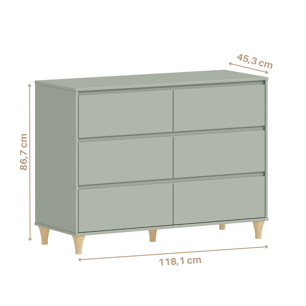 Berço Americano 2 em 1 e Cômoda 6 gavetas | Verde Jade