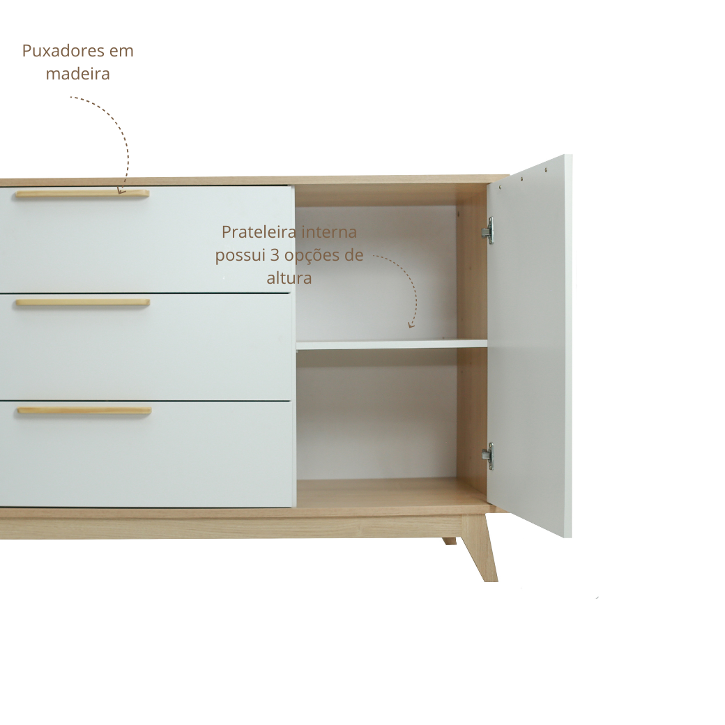 Cômoda Infantil Petit 3 gavetas e 1 porta Branco com Carvalho