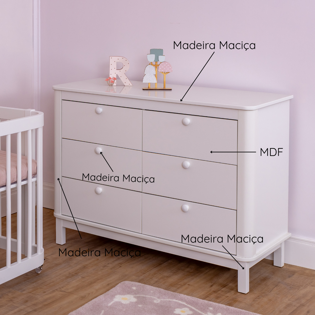 Cômoda de Madeira Maciça e MDF com 6 gavetas | Linha Cromo