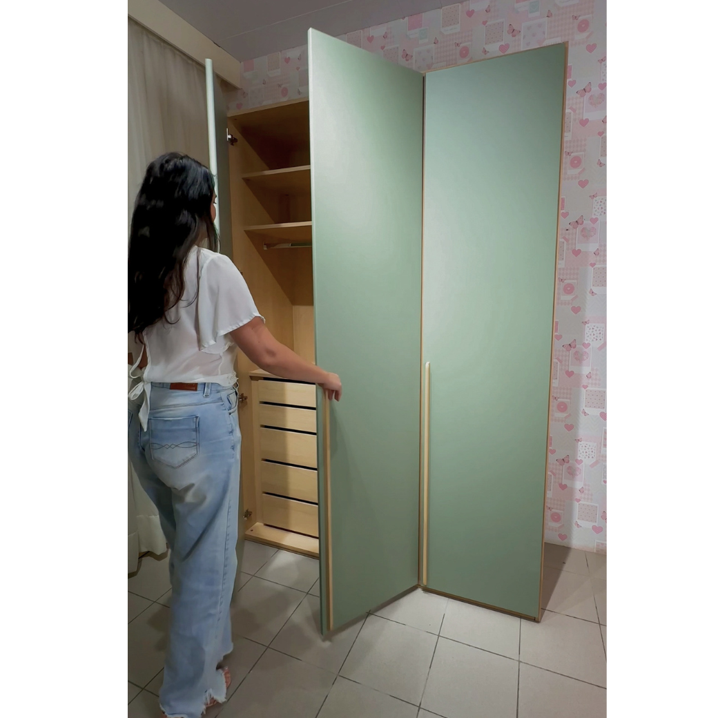 Guarda Roupa 3 portas Verde Laqueado com Carvalho Malva | MDF 18mm Linha Join