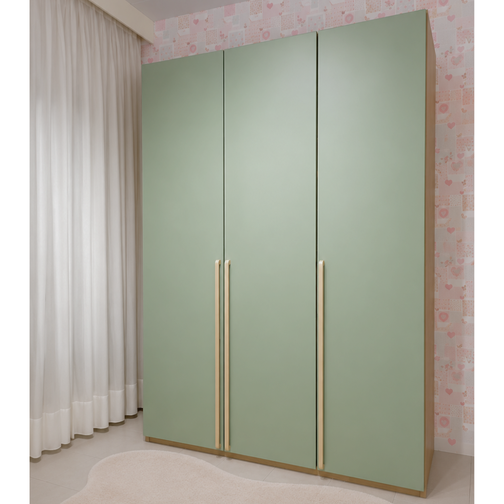 Guarda Roupa 3 portas Verde Laqueado com Carvalho Malva | MDF 18mm Linha Join