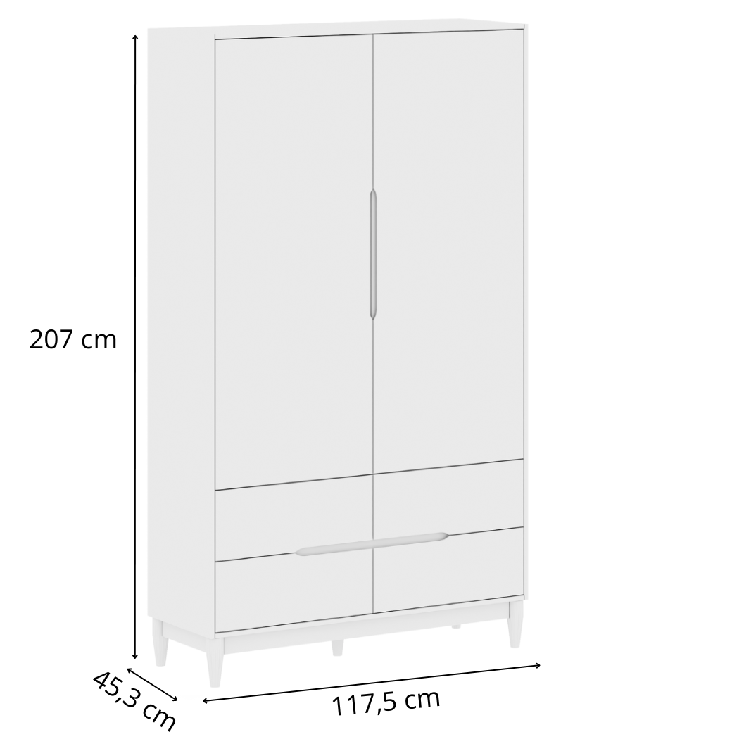 Guarda Roupa 2 Portas Branco Fosco Linha Tomi