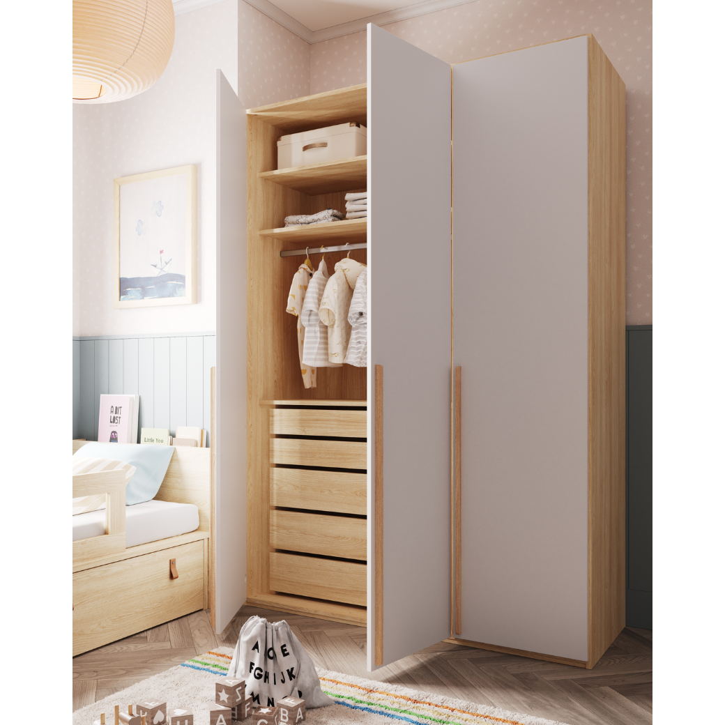 Guarda Roupa Infantil 3 Portas Areia com Carvalho Malva Linha Join