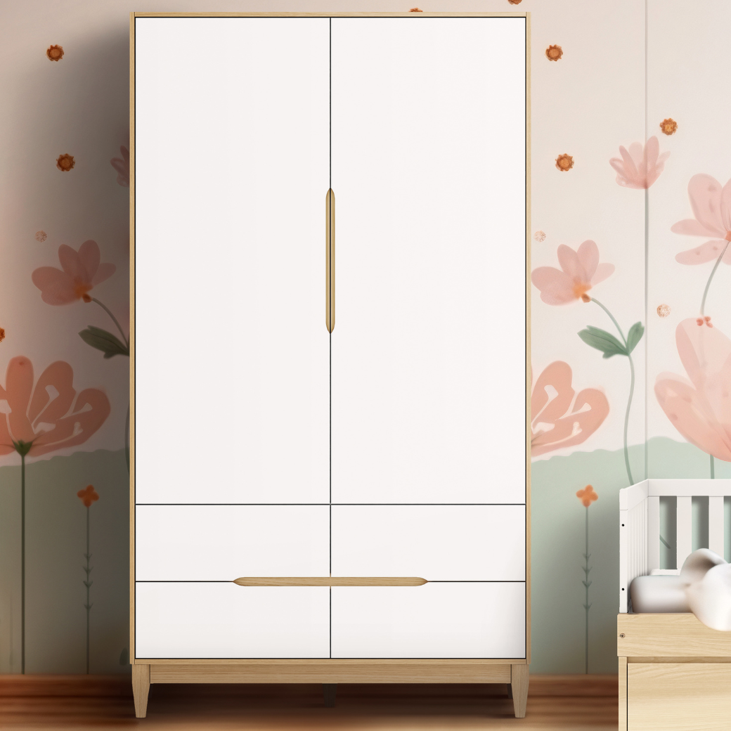 Guarda Roupa 2 Portas Infantil Branco com Carvalho Malva Linha Tomi