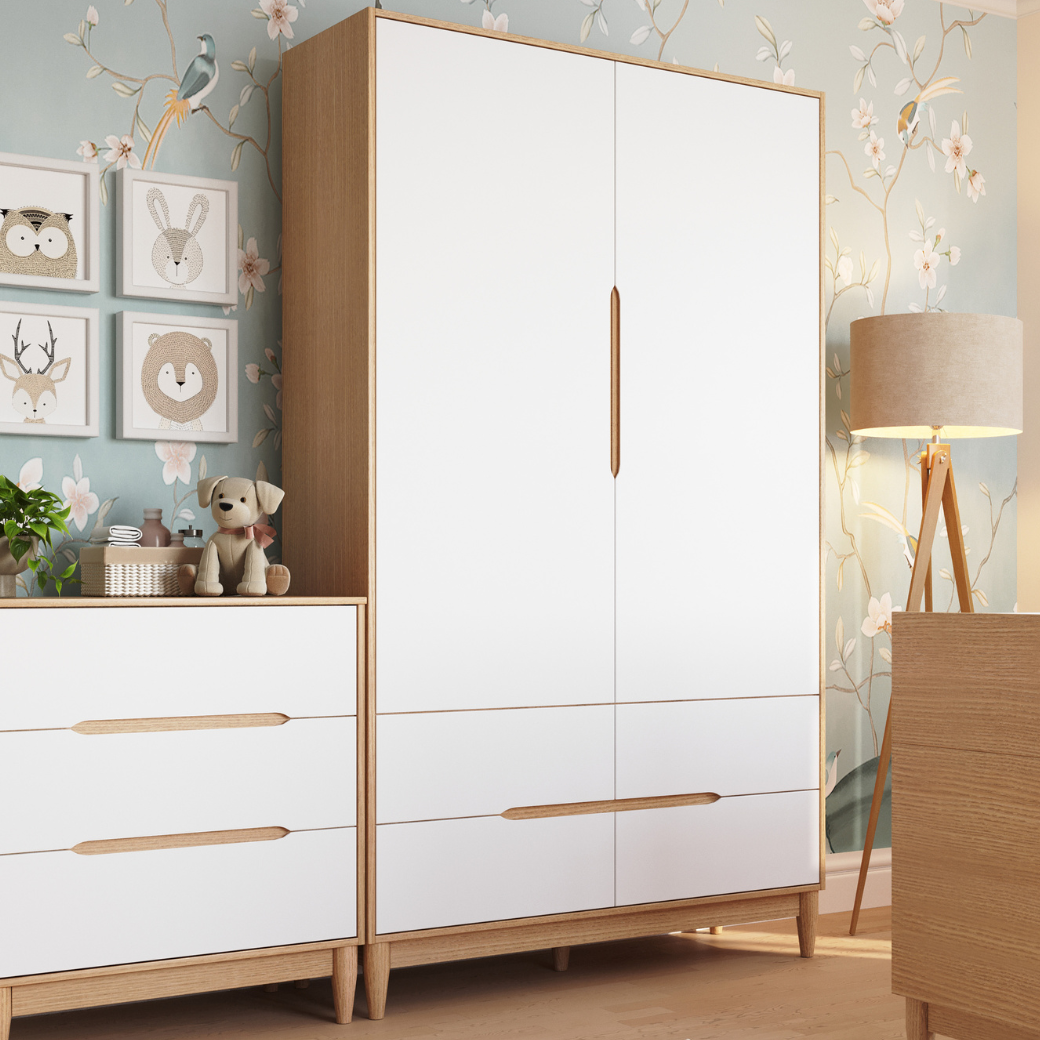 Guarda Roupa 2 Portas Infantil Branco com Carvalho Malva Linha Tomi