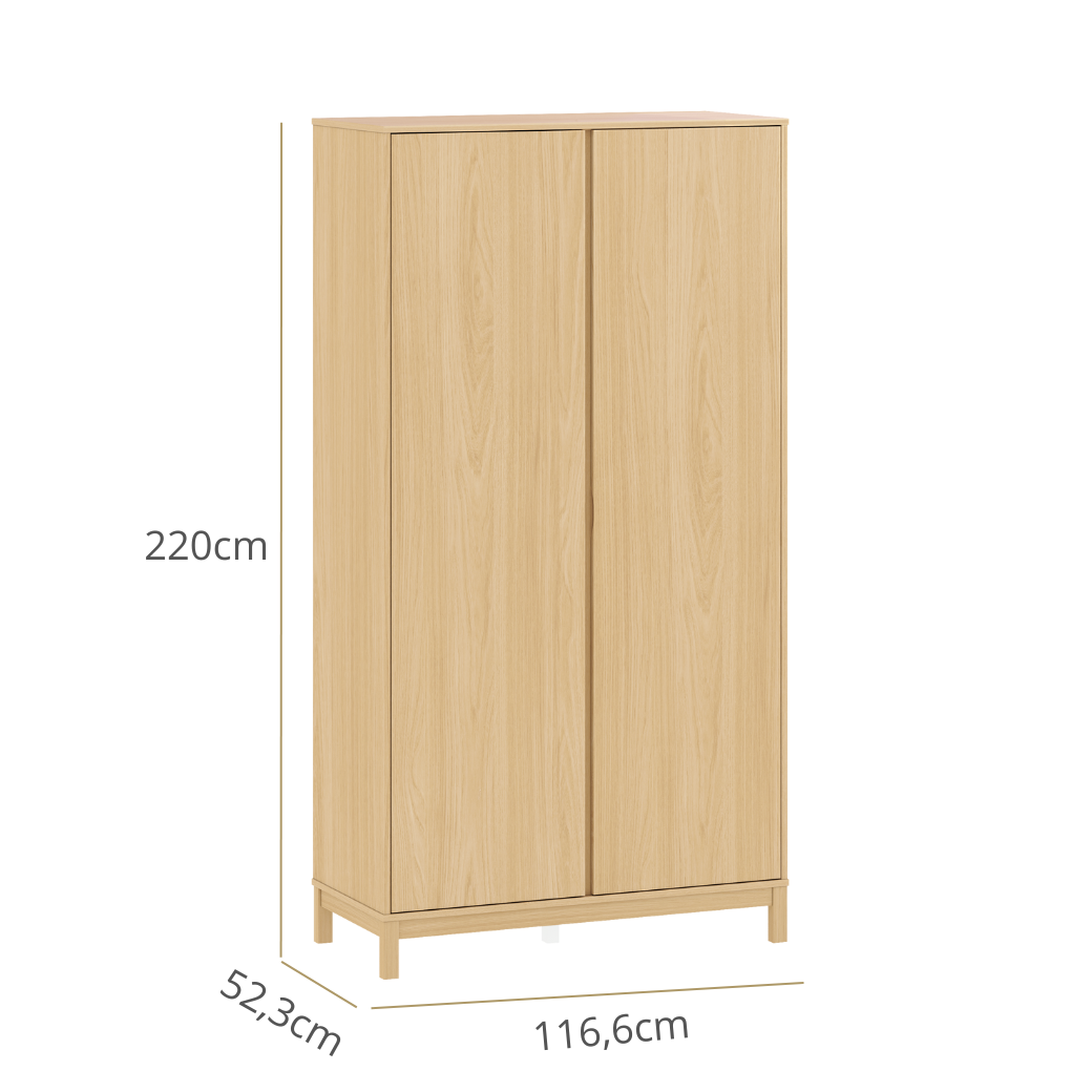 Guarda-Roupa Soley 2 Portas: Dimensões: Altura 205 cm | Largura 135 cm | Profundidade 55 cm.