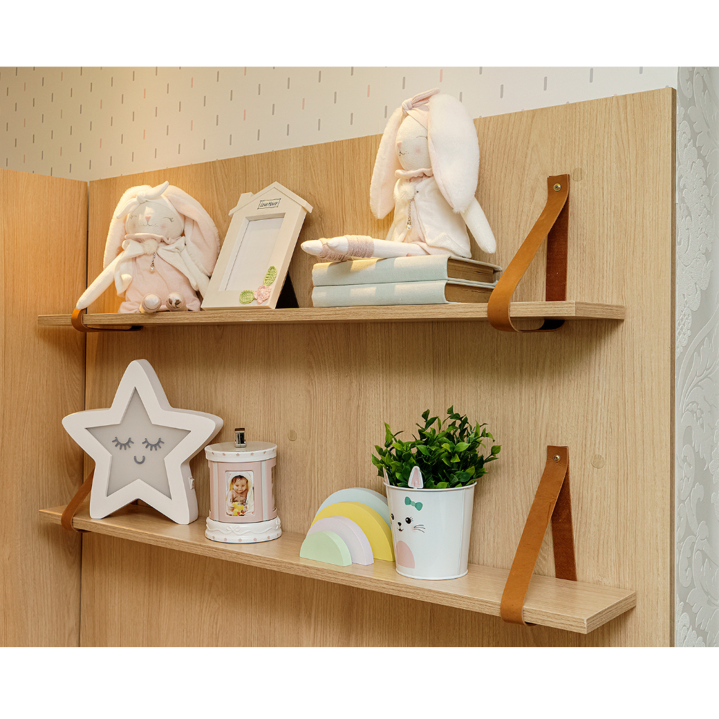 Painel com 2 Prateleiras de MDF Carvalho Malva Linha Tomi