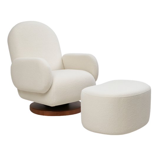 Poltrona Amamentação Balanço com Puff Curve Tecido Bouclé
