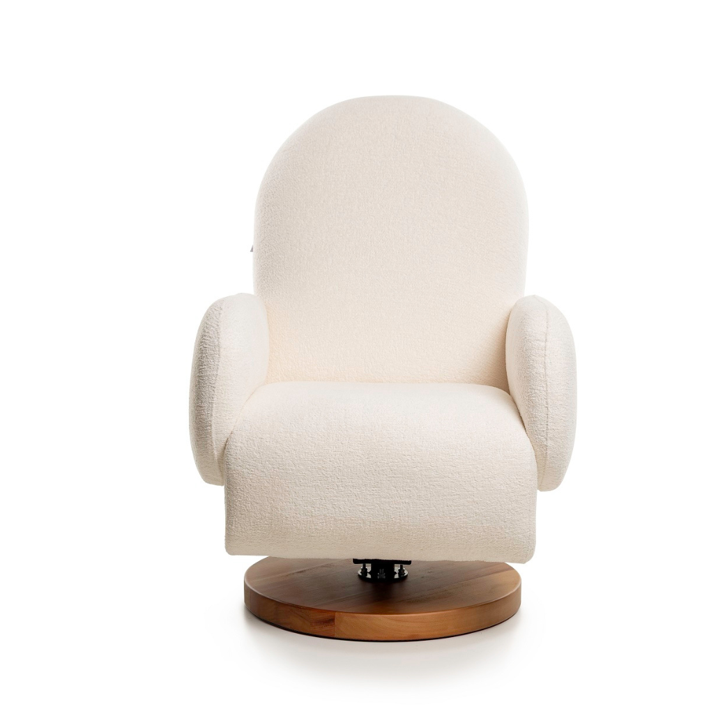 Poltrona Amamentação Balanço com Puff Curve Tecido Bouclé