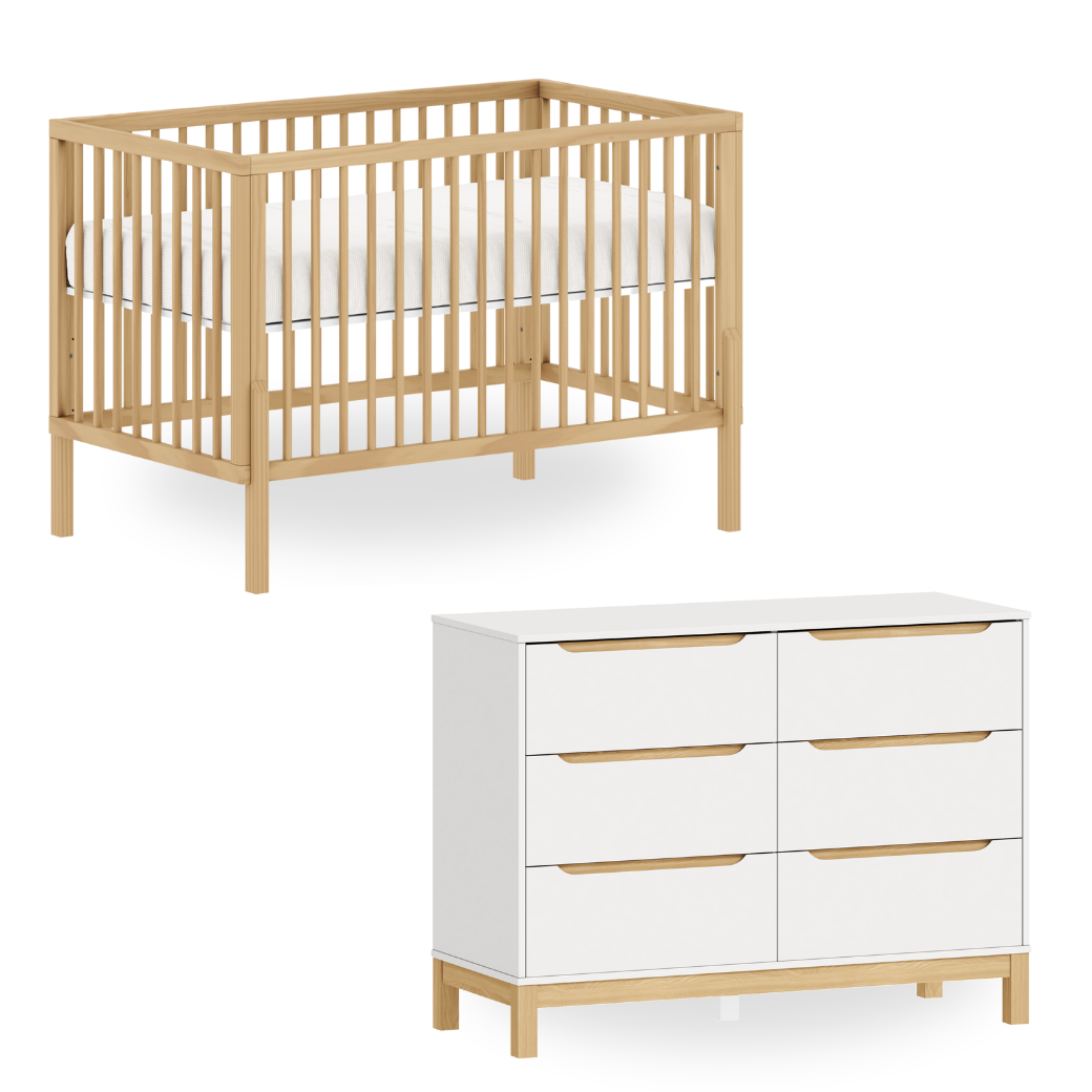 Berço vira Cama em Madeira Bold e Cômoda 6 Gavetas Linha Cozy