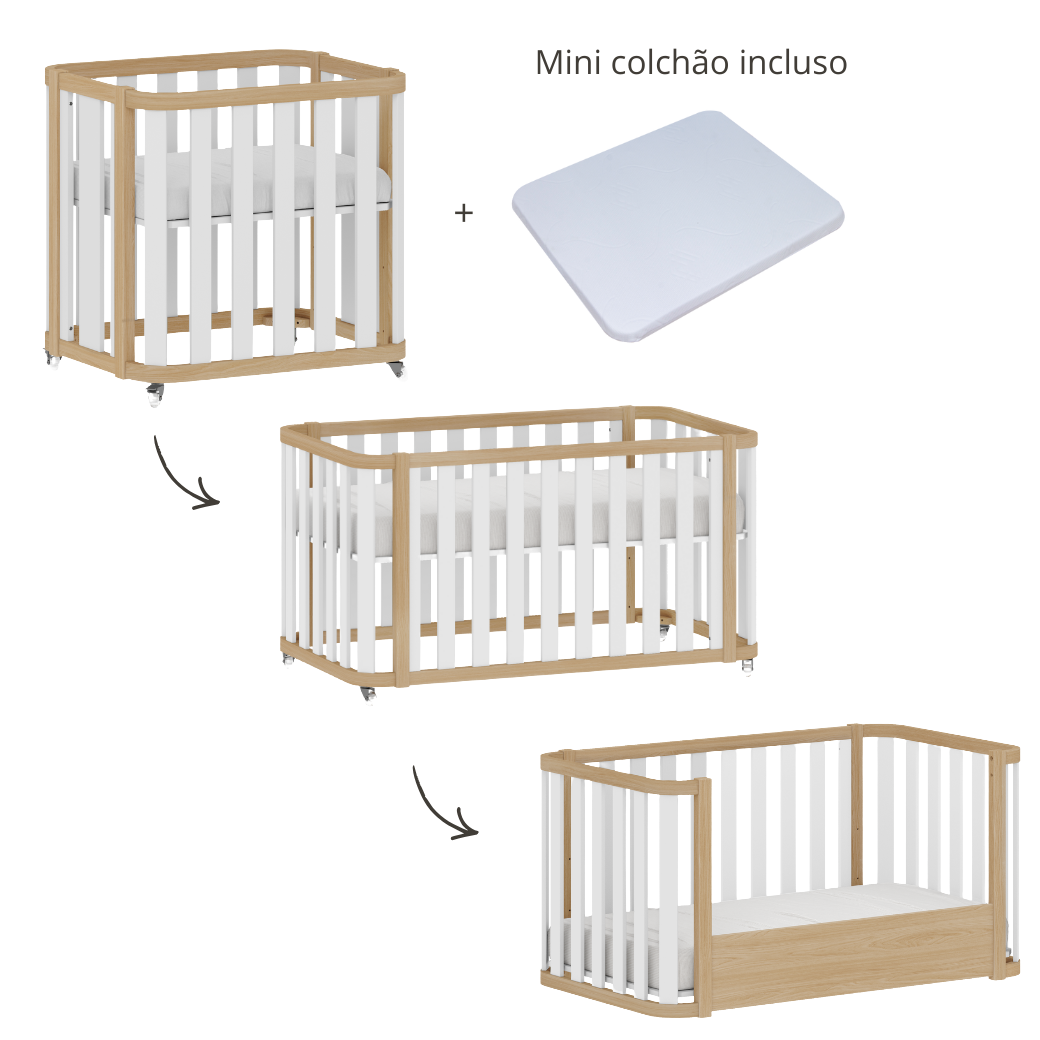 Linha Loop 3 em 1, Mini berço, berço e mini cama.