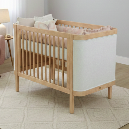 Berço de Madeira Maciça Soley 2 em 1 com Bouclé | Carvalho Malva