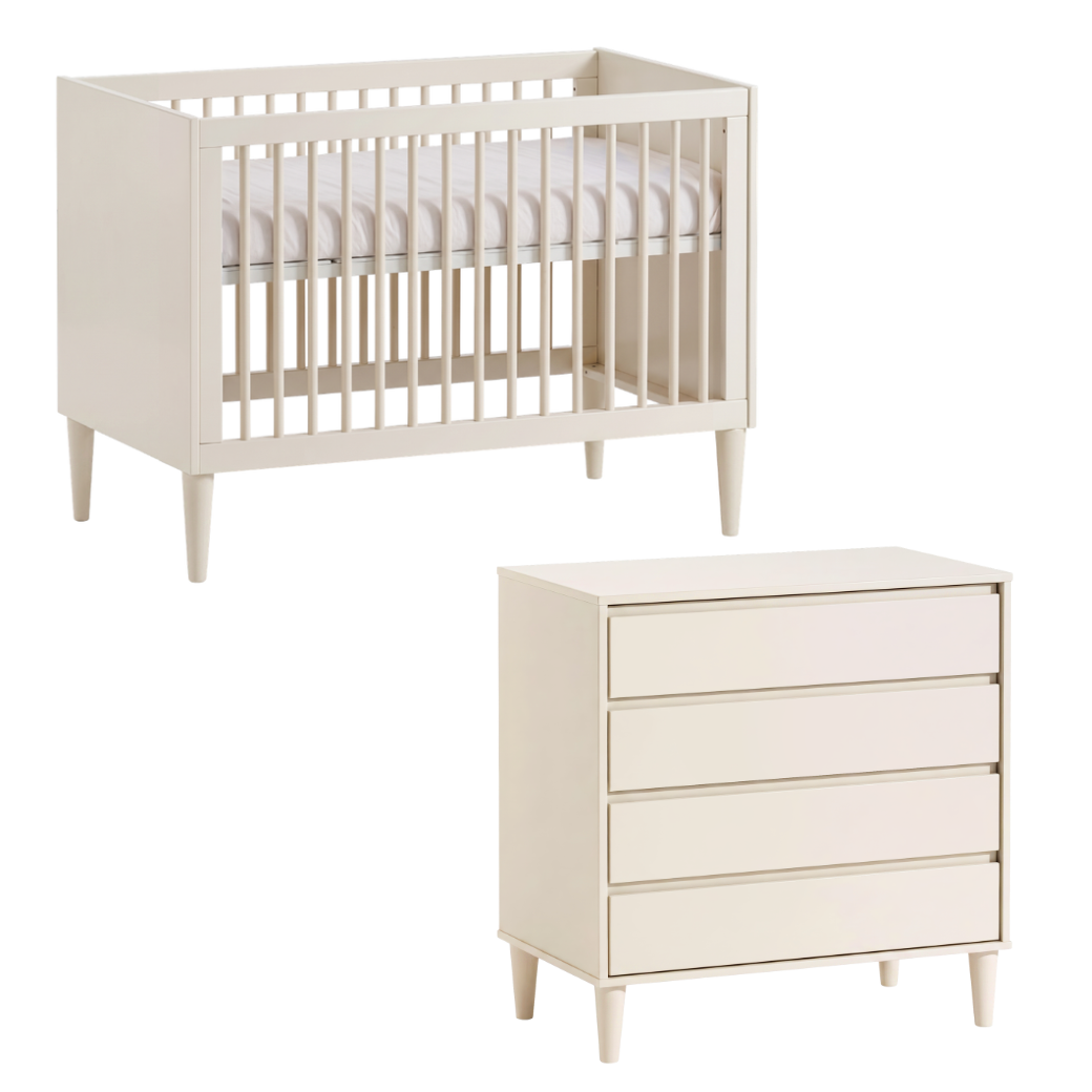 Quarto de Bebê Completo Areia Berço Evolutivo 2 em 1 e Cômoda 4 Gavetas