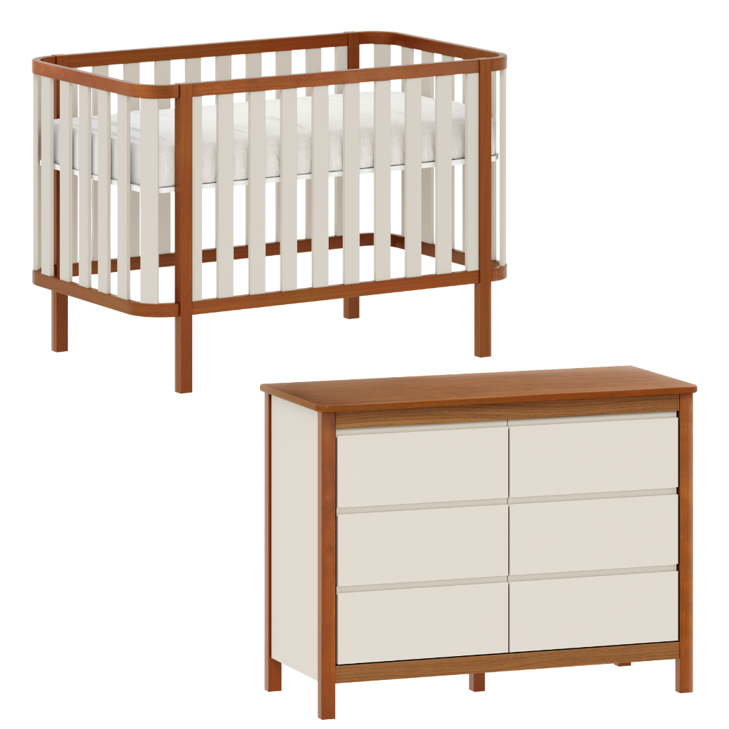 Conjunto Berço e Cômoda Areia com Nogueira | Linha Softy