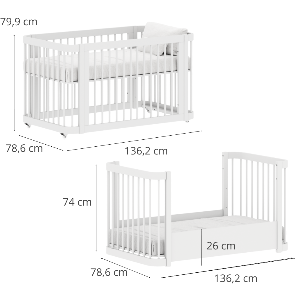 Conjunto Berço Evolutivo vira Cama e Cômoda 6 gavetas Tomi