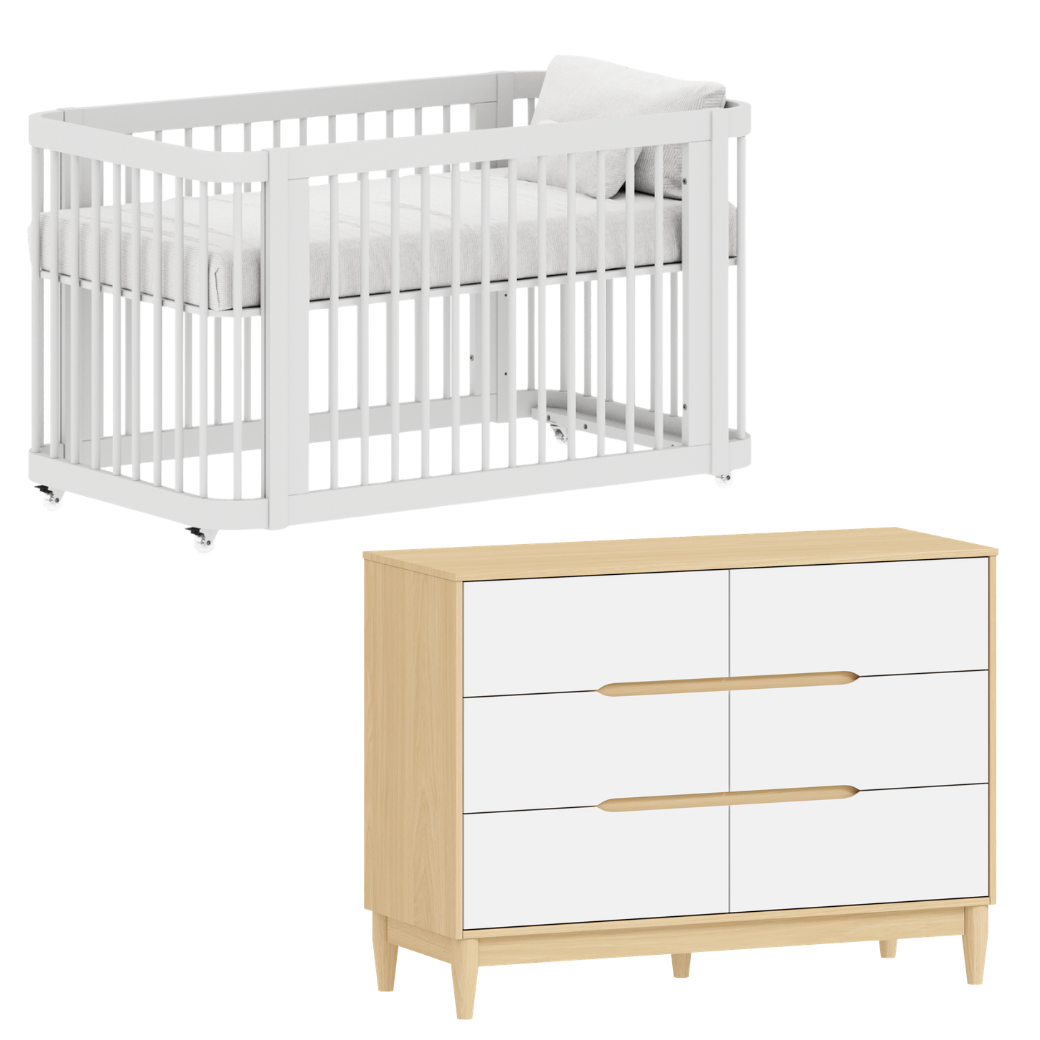 Conjunto Berço Evolutivo vira Cama e Cômoda 6 gavetas Tomi