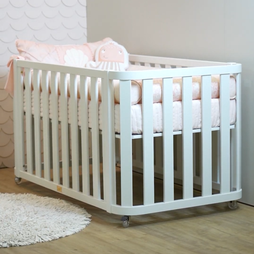 Berço Evolutivo 3 em 1 Loop e Cômoda 6 gavetas Cozy | Branco Fosco