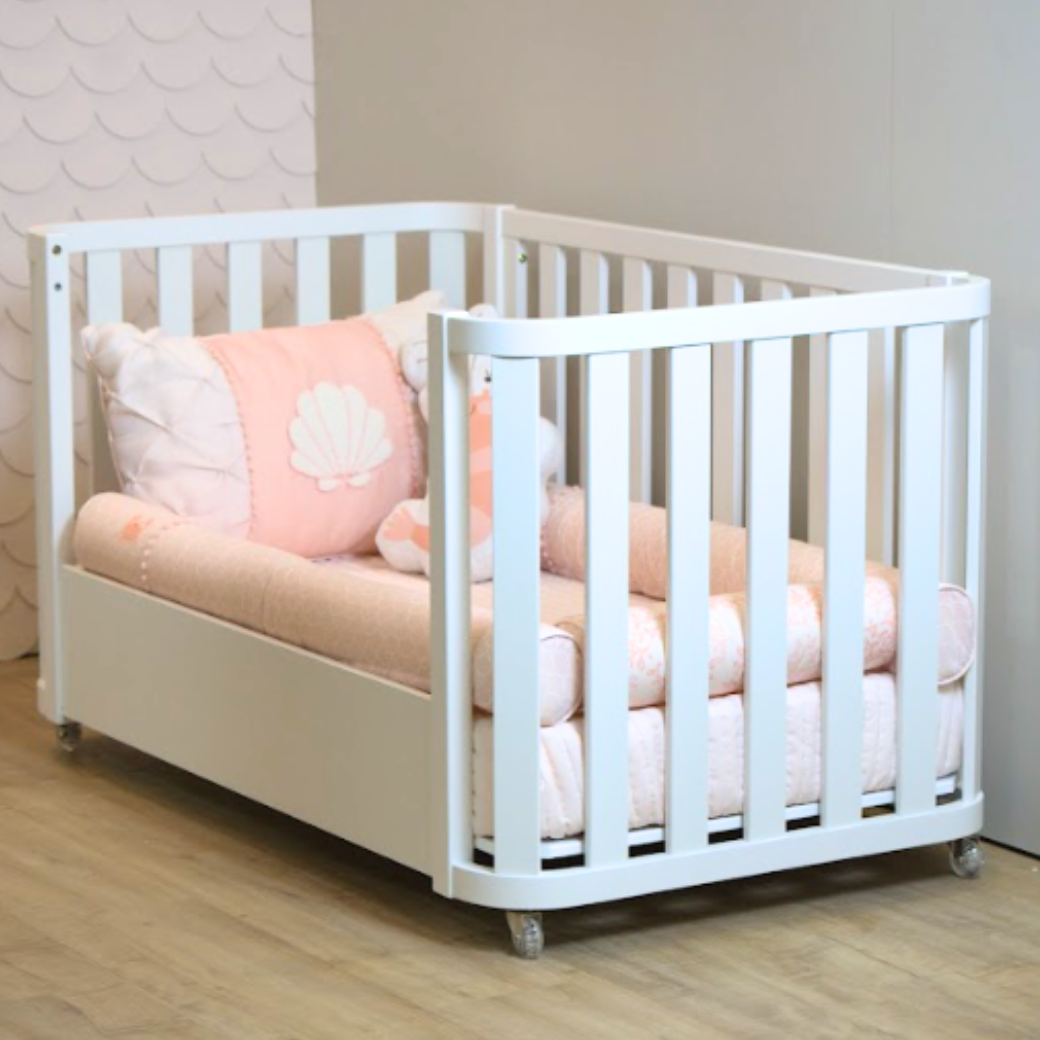 Berço Evolutivo 3 em 1 Loop e Cômoda 6 gavetas Cozy | Branco Fosco