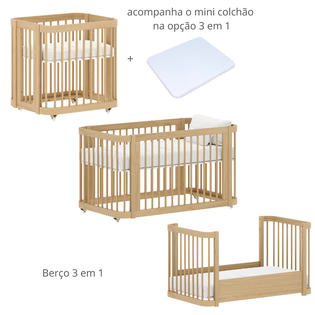 Berço evolutivo acompanha o mini colchão para o mini berço.