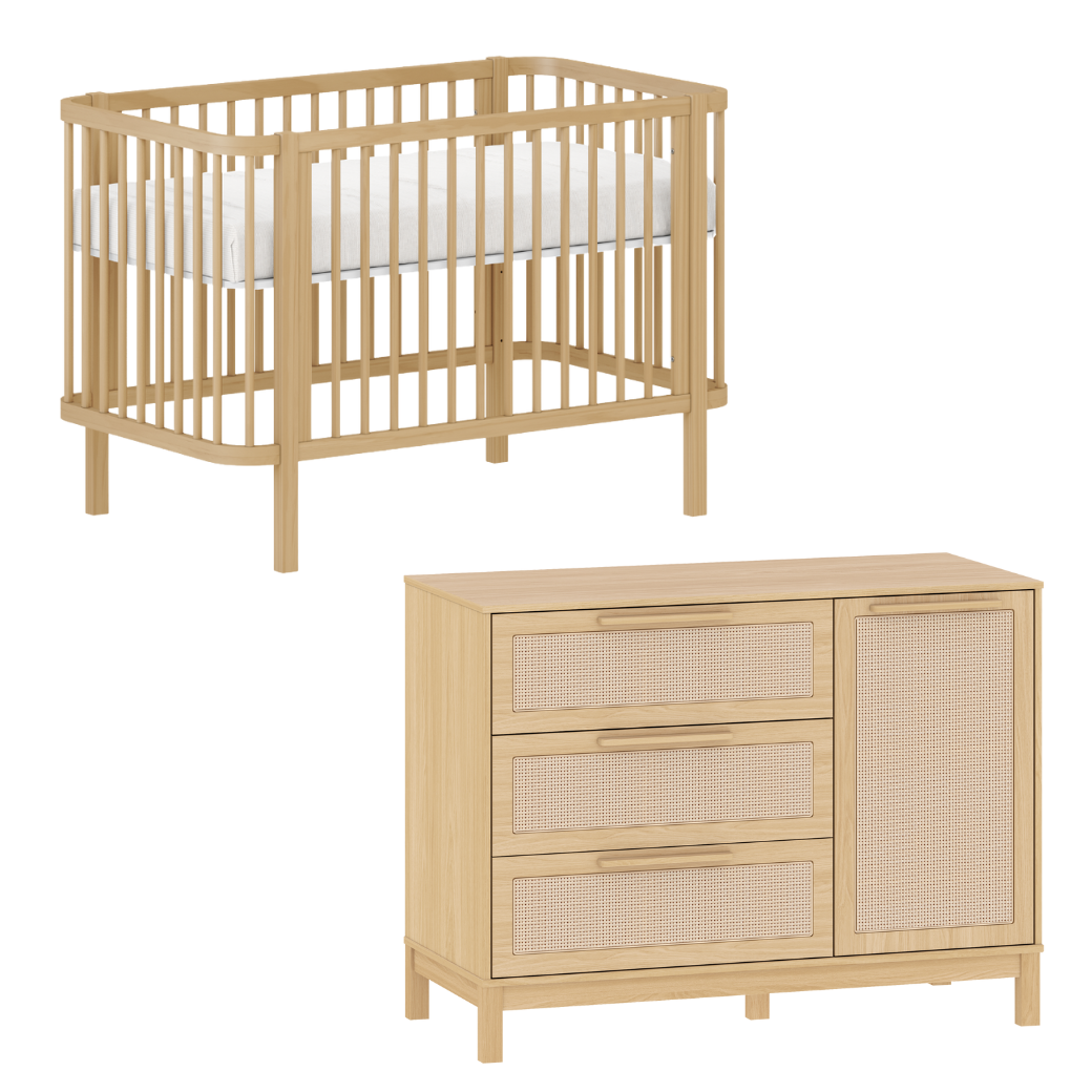Conjunto de Berço e Cômoda em Madeira Clara Carvalho Malva