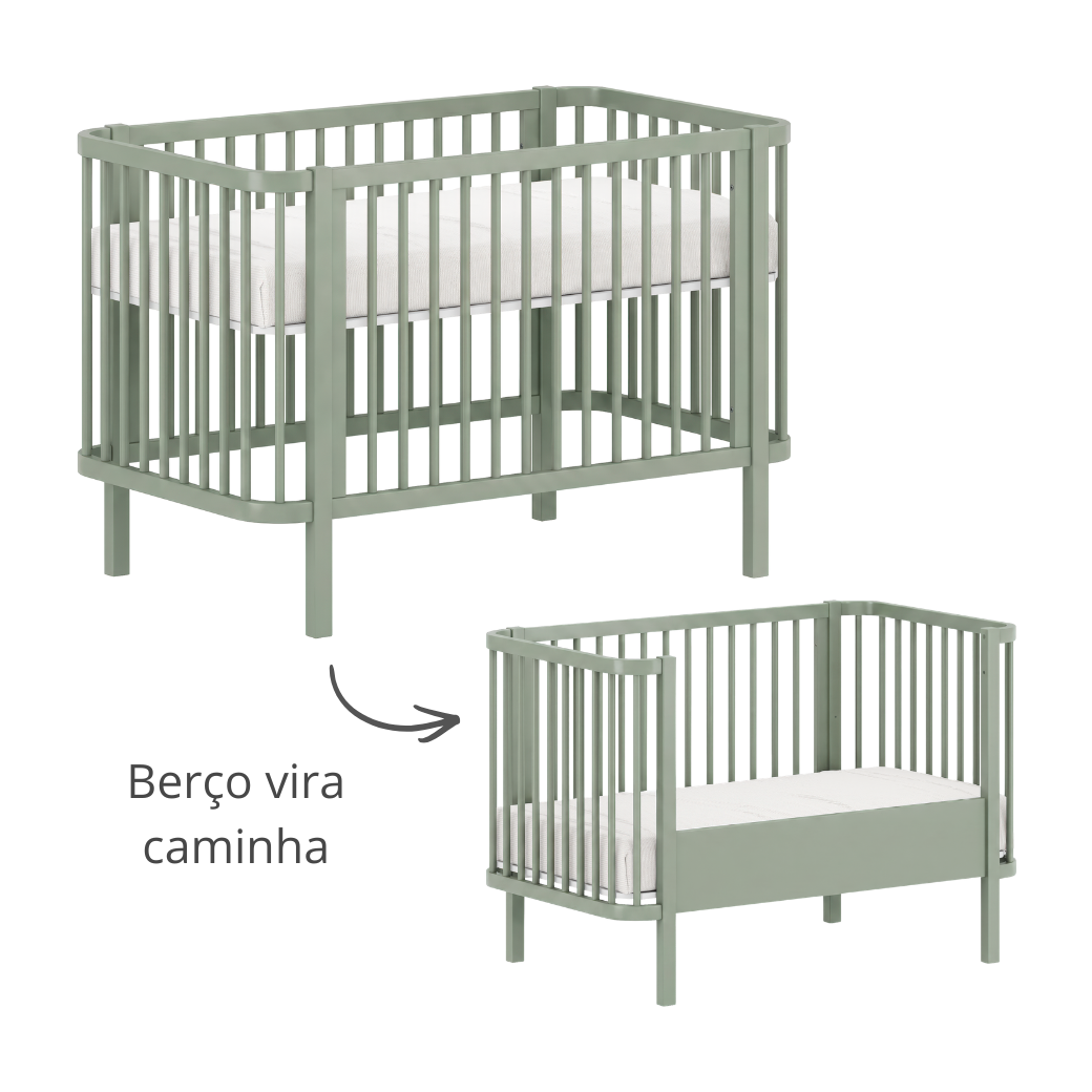 Berço Americano 2 em 1 e Cômoda 6 gavetas | Verde Jade
