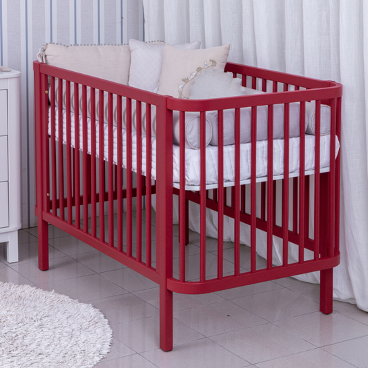 Berço de Madeira Maciça 2 em 1 Linha Kurve Prisma | Vermelho Cherry