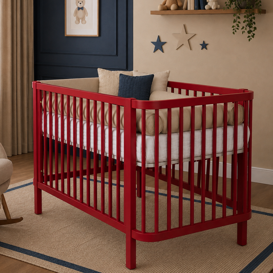 Berço de Madeira Maciça 2 em 1 Linha Kurve Prisma | Vermelho Cherry