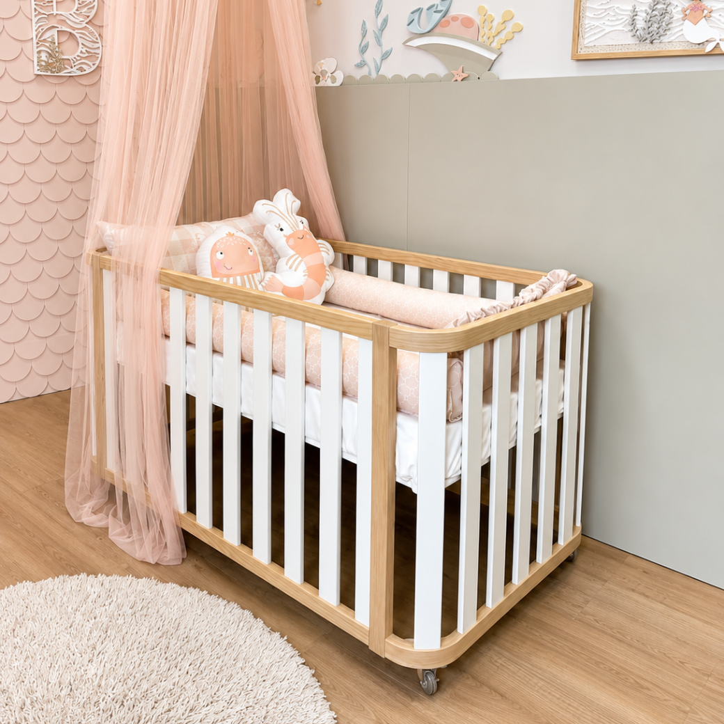 Conjunto Berço vira Cama e Cômoda Madeira Maciça 6 gavetas