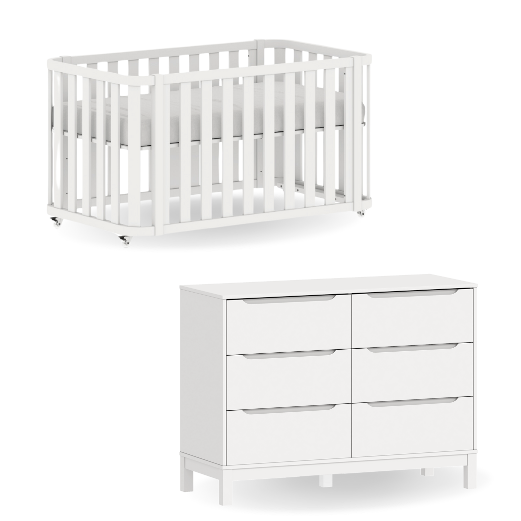 Berço Evolutivo 3 em 1 Loop e Cômoda 6 gavetas Cozy Branco Fosco