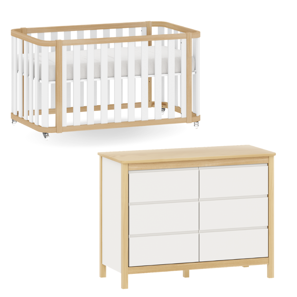 Conjunto Berço vira Cama e Cômoda Madeira Maciça 6 gavetas