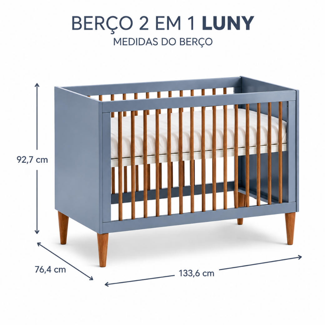 Berço Evolutivo 2 em 1 Luny Cores | Areia, Rosa, Verde Jade e Azul Sereno